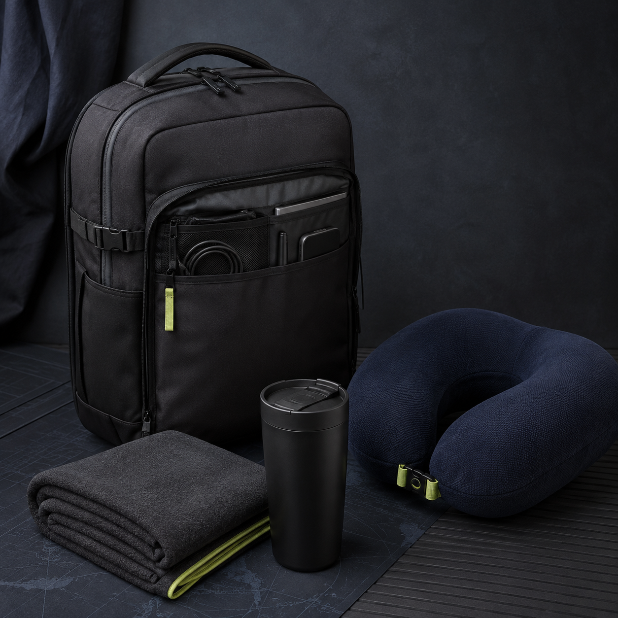 Backpack travel comfort gear and insulated drinkware selected for everyday movement