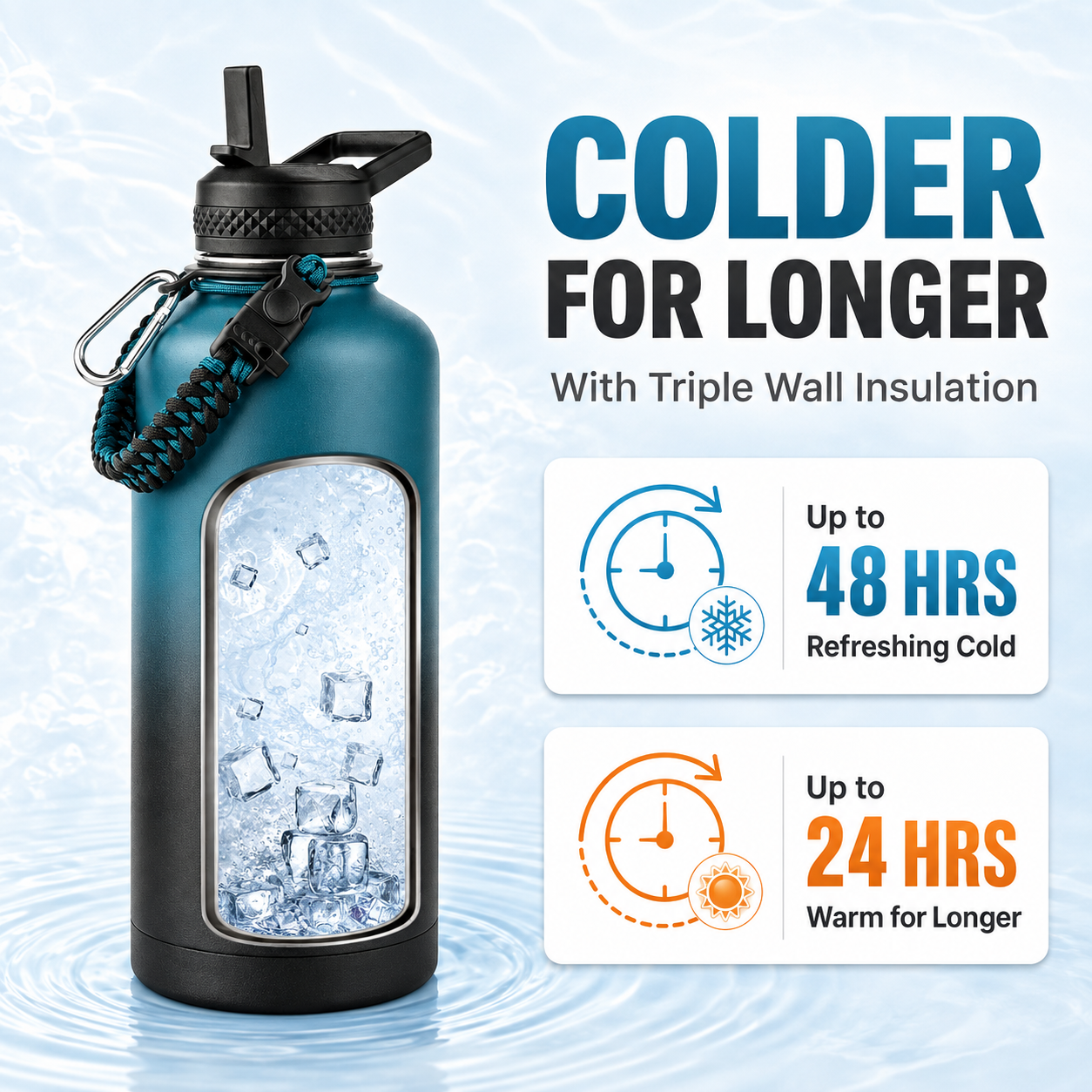 87 oz Triple-Wall Insulated Stainless Steel Water Bottle, Indigo/Black – additional product view 5