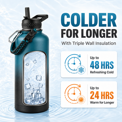 87 oz Triple-Wall Insulated Stainless Steel Water Bottle, Indigo/Black – additional product view 5