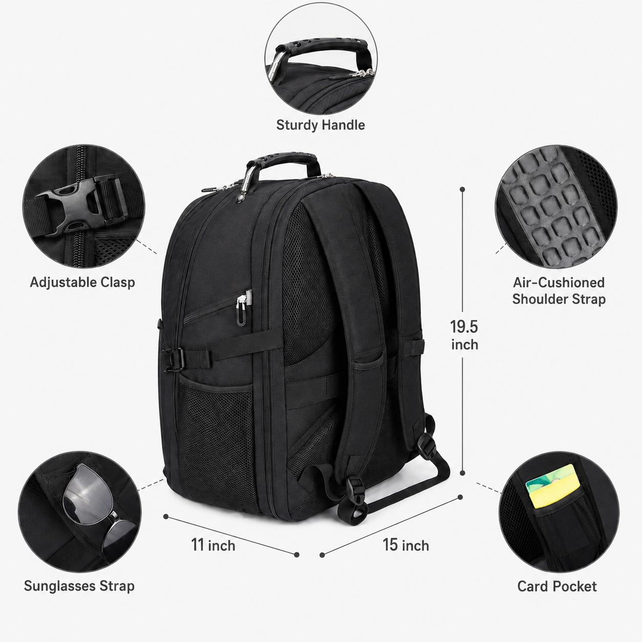 50L Large Travel Backpack, Fits Laptops up to 17 Inches, Black – additional product view 2