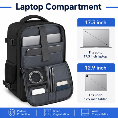 40L Carry-On Travel Backpack, Fits Laptops up to 17.3 Inches, Black – additional product view 1