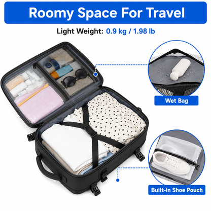 40L Carry-On Travel Backpack, Fits Laptops up to 17.3 Inches, Black – additional product view 2