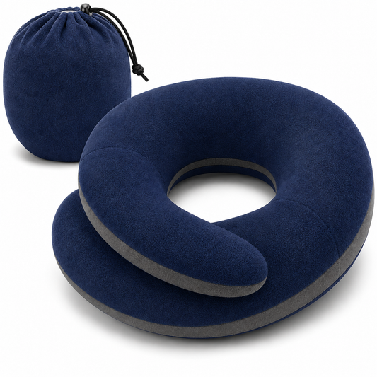 Flexible Travel Neck Pillow with Double Support, Large, Navy