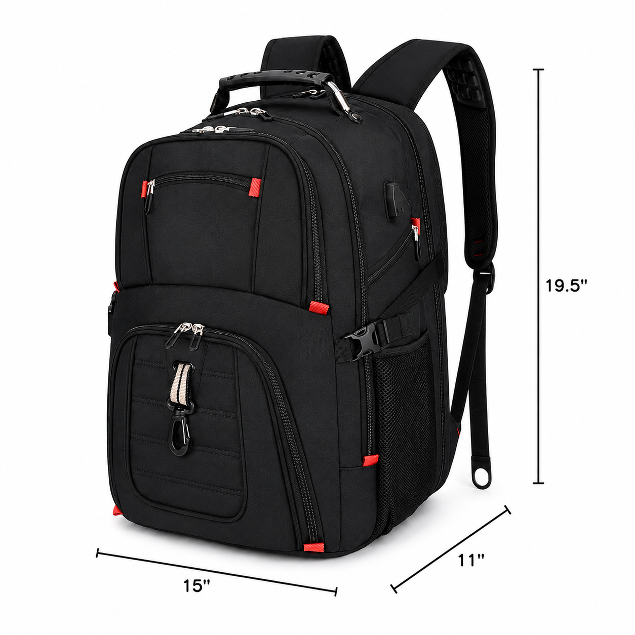 50L Large Travel Backpack, Fits Laptops up to 17 Inches, Black