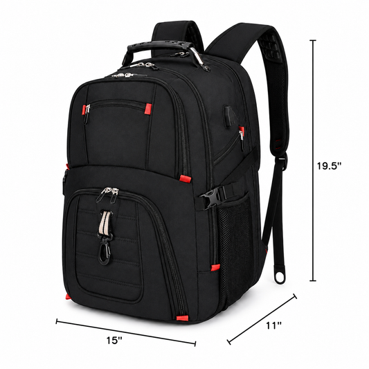 50L Large Travel Backpack, Fits Laptops up to 17 Inches, Black