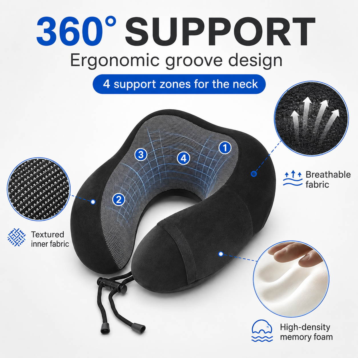 Memory Foam Travel Neck Pillow & Blanket Set, Black – additional product view 2