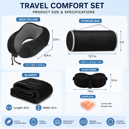 Memory Foam Travel Neck Pillow & Blanket Set, Black – additional product view 1