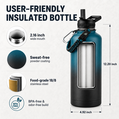 87 oz Triple-Wall Insulated Stainless Steel Water Bottle, Indigo/Black – additional product view 3